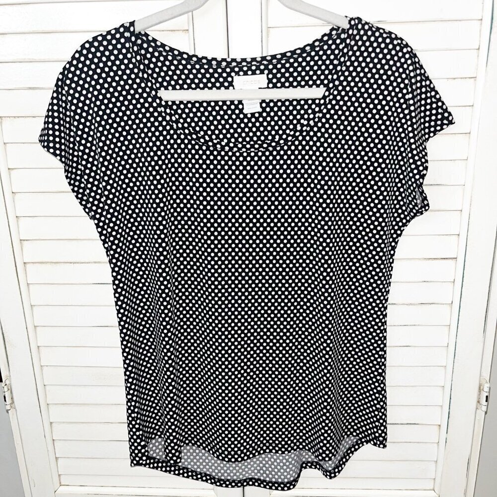 Chicos Womens Cap Sleeve top Size 1 / Med Polyester Blend Black White Polka Dot